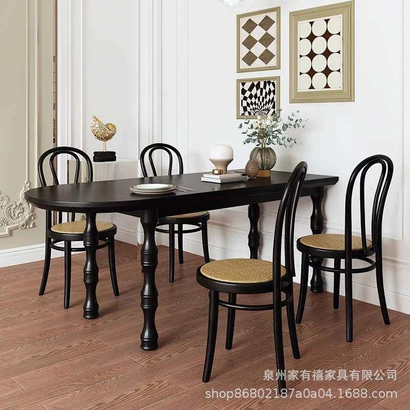 法式复古轻奢全实木餐桌家用小户型设计师创意工作台半圆靠墙饭桌