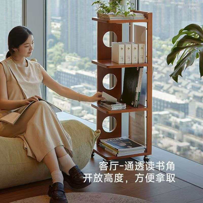 敲门/移动书架带轮小推车转角沙发置物架落地中古书架床头