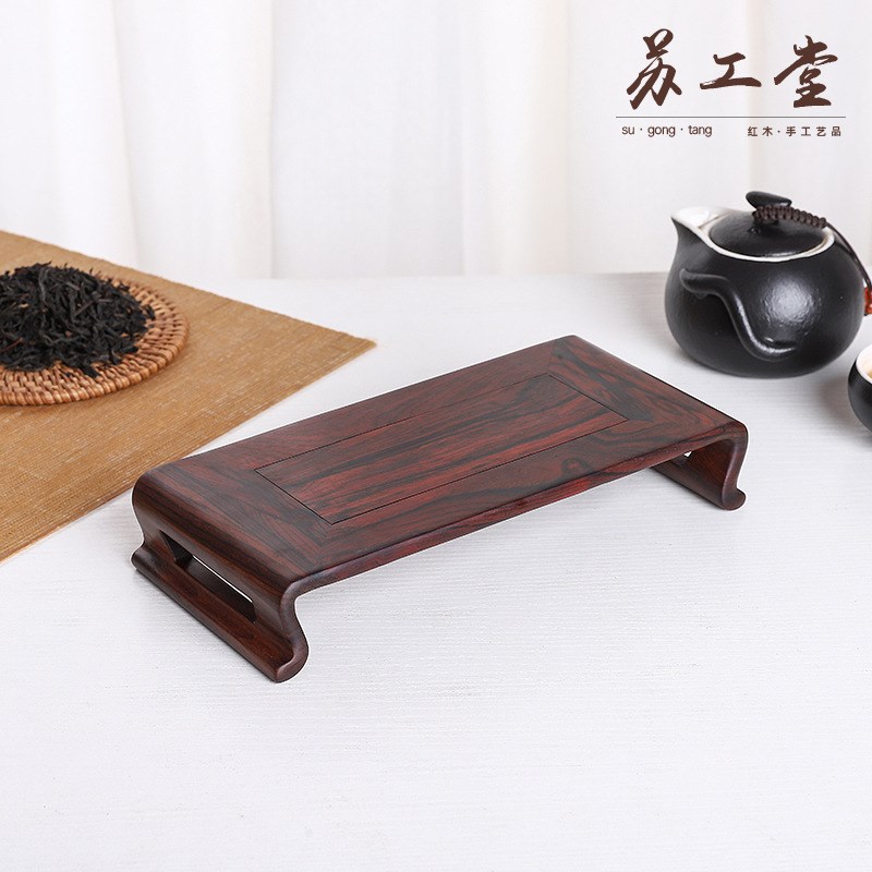 紫光檀荷花底座 p中式红酸枝摆件底座茶壶茶具实木托架