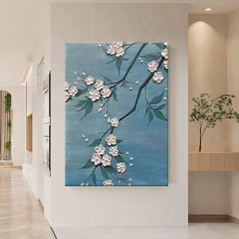 手绘油画中古风客厅装饰画石英砂立体肌理画高Q档植物花卉玄关挂