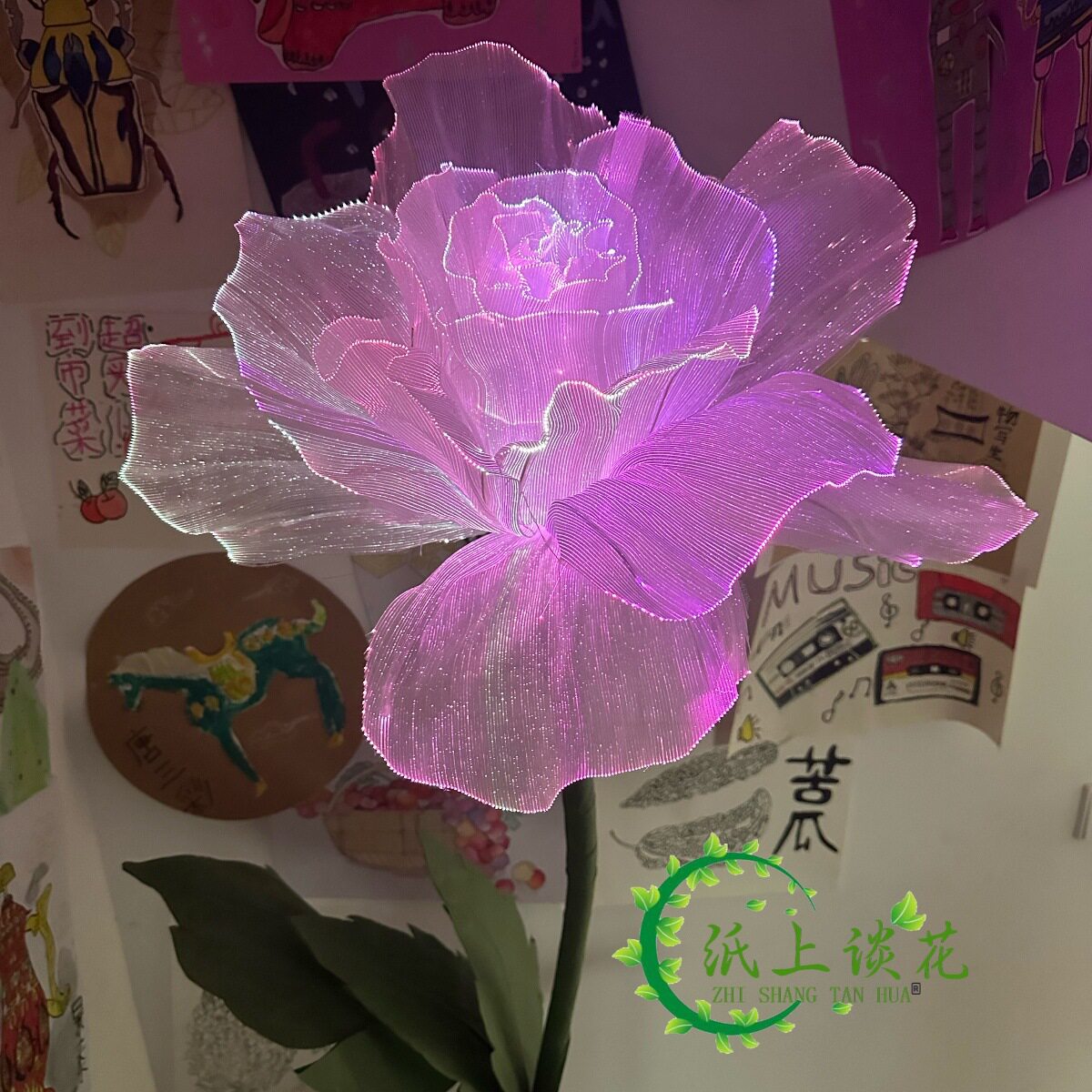 发光花艺发光纸花变色花灯户外防水大型手工花朵落地灯可开合