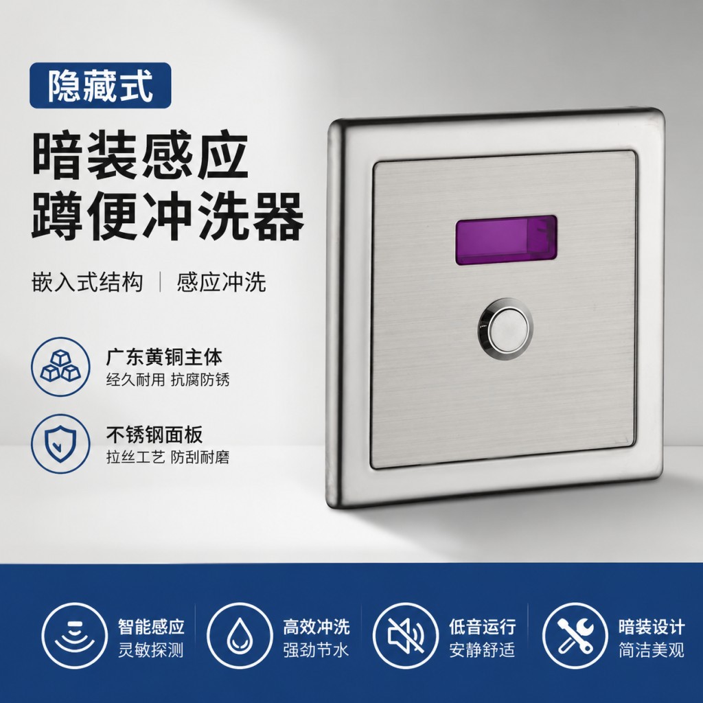 蹲坑感应大便冲水器商场暗藏式智能自动冲水器蹲便入墙感应冲洗器