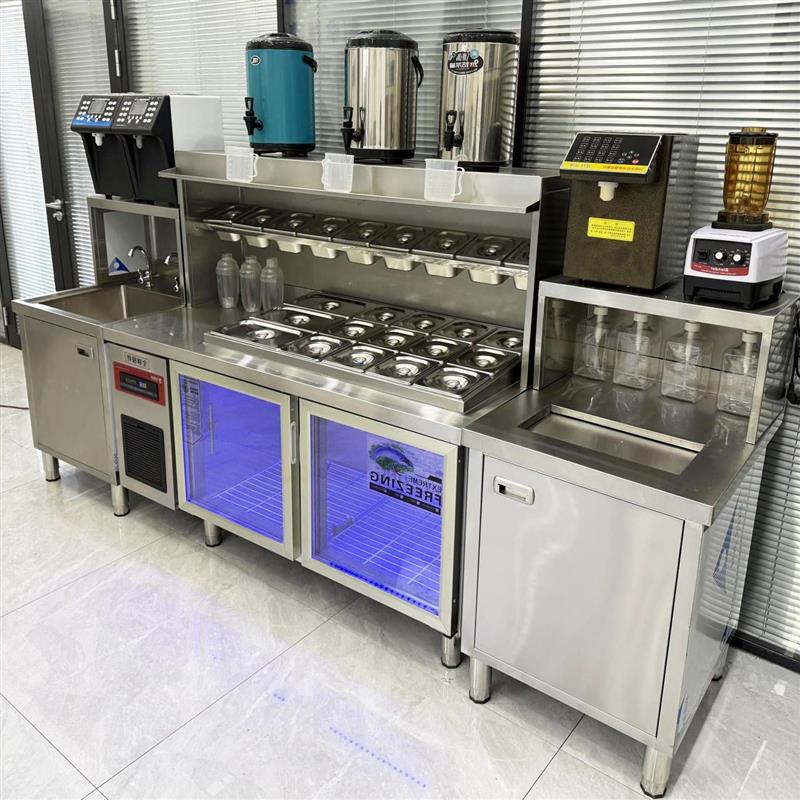 水吧台商用奶茶水吧工作台冷藏开槽小料操作台奶茶店设备全套
