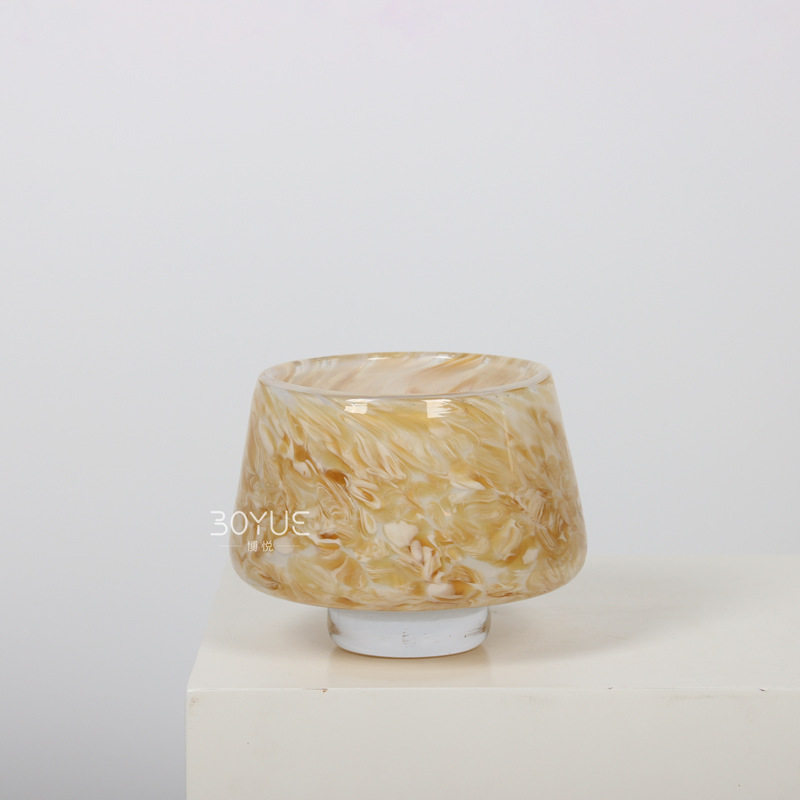中古黄色羽毛水晶底琉璃花瓶客厅洽谈桌玄关台面琉璃花器软装摆件