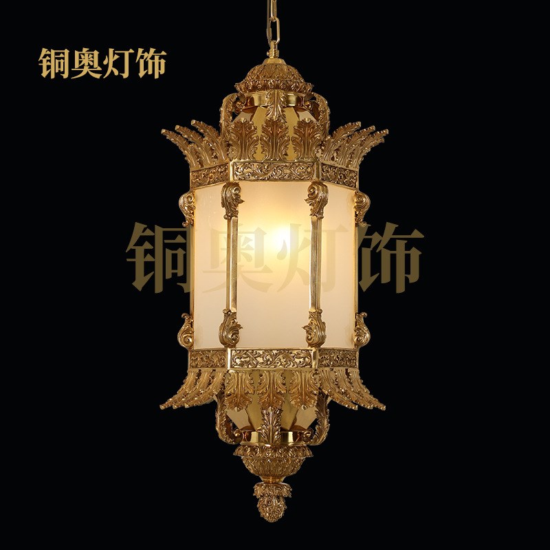 法式宫廷复古f全铜小吊灯欧式别墅走廊过道门厅玄关灯饰脱蜡铜灯
