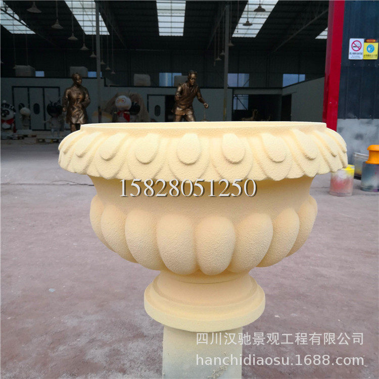 乐山玻璃钢花盆现有模具厂家 真石漆仿砂岩仿黄锈石圆形带花纹盆