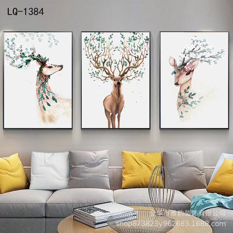 欧式麋鹿壁画现代简约客厅E装饰画沙发背景三联画