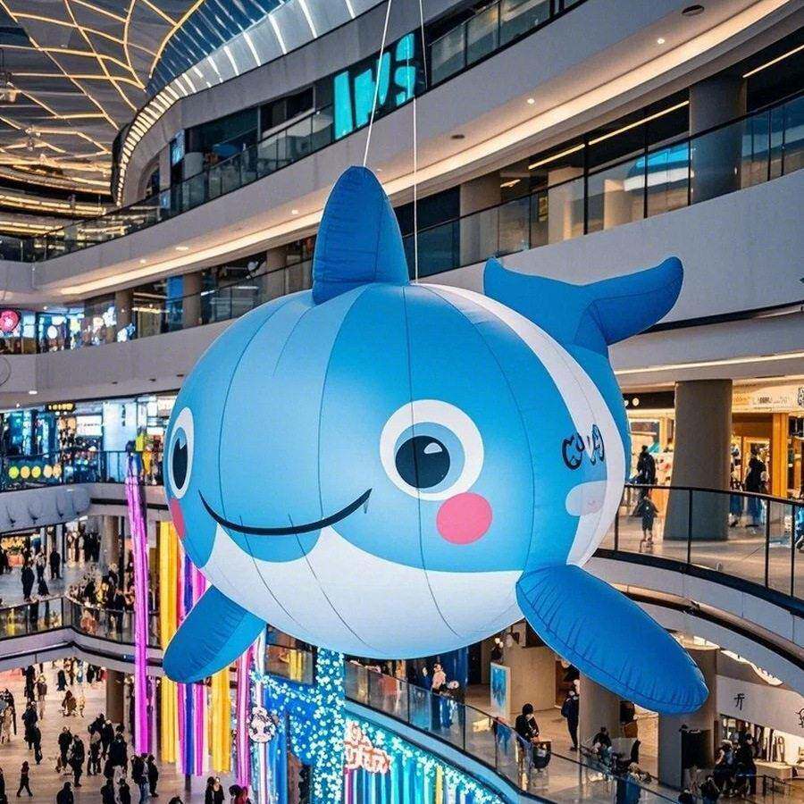 巨型鲨鱼模型仿生摆动氦气悬浮户外防水LED商用级超工直供
