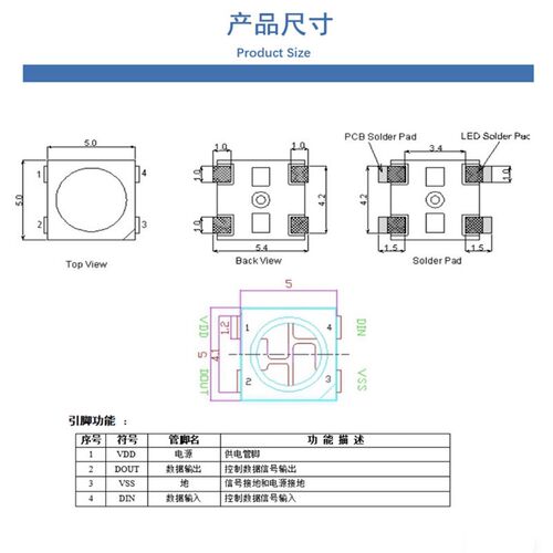 高亮5050幻彩5V单点控制 W2812B内置驱动IC集成 4脚led可编程灯珠