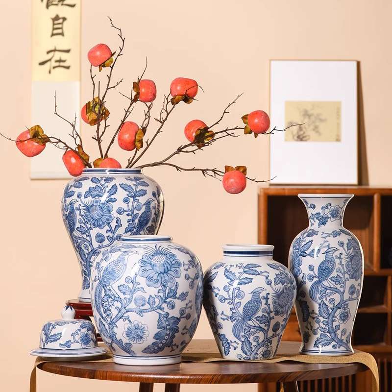 新中式青花瓷花瓶储物罐美式古典玄关新房客厅酒柜家居装饰品摆件