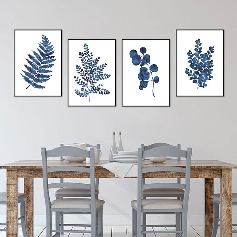 现代北欧客厅植物挂画四连叶子装饰画画芯家居植物.画加工直销
