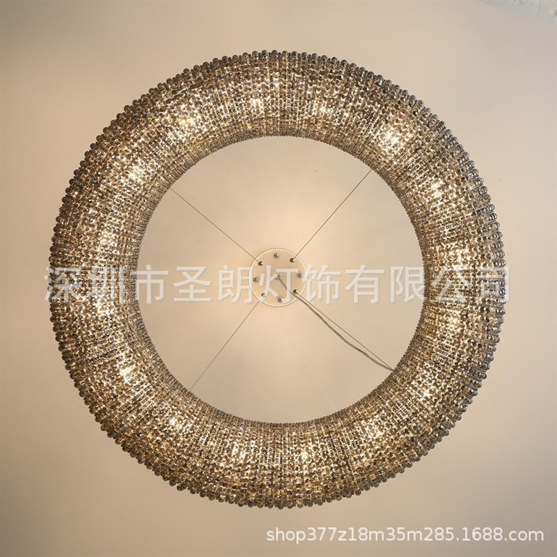 美式复古烟灰色水晶n吊灯客厅卧室出口欧美软装轻奢简约水晶圆形