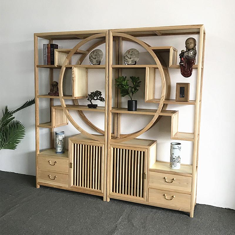 博古架展示柜隔断实木中式茶具架简约现代客厅置物架多宝阁展示架