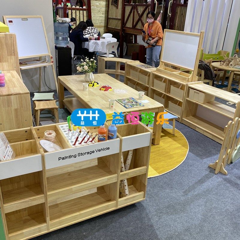 幼儿园美术区实木可移动美工台儿童早教黑板画板收纳架.画纸收纳