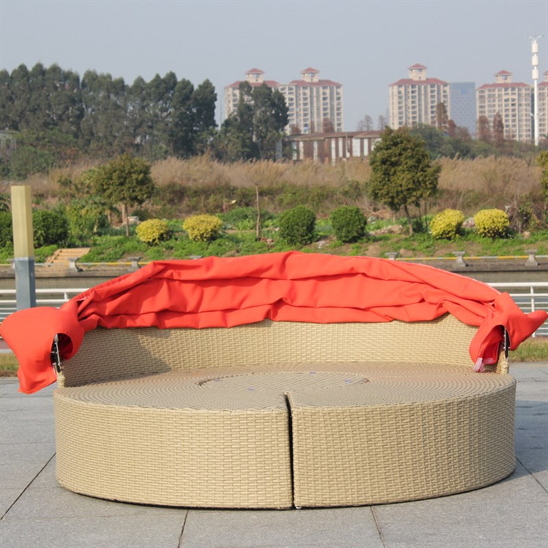户外藤编家具别墅花园阳台藤条A沙发泳池圆躺床沙发休闲圆床组合