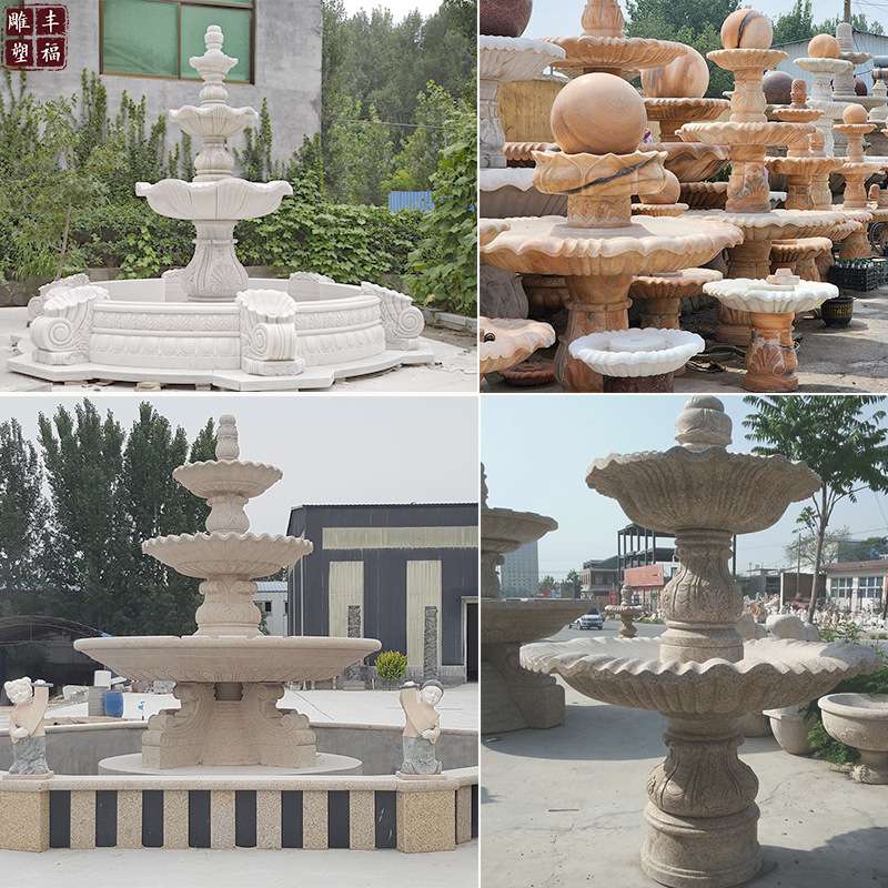 曲阳石雕汉白玉喷泉 多层大型喷泉水景简约现代 大理石喷泉厂家