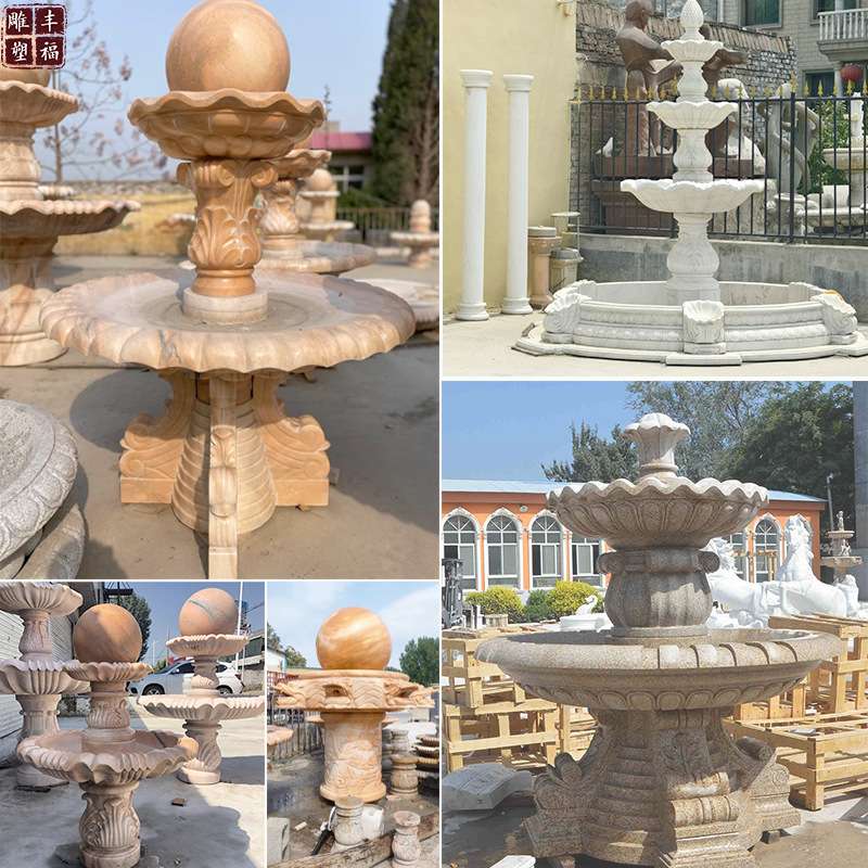 庭院石雕喷泉雕塑 曲阳厂家 大型景观大理石喷泉雕刻 跌水钵喷泉