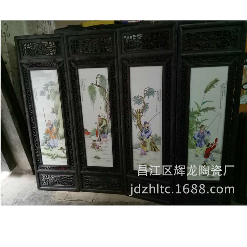 创意陶瓷壁画 玄关陶瓷壁画 陶瓷壁画四件套青花仿古瓷板