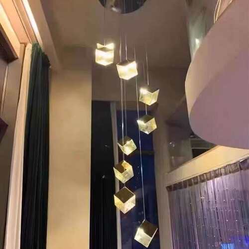 冰块楼梯装饰小吊灯别墅挑高客厅餐厅简约轻奢不锈钢玻璃长线吊灯