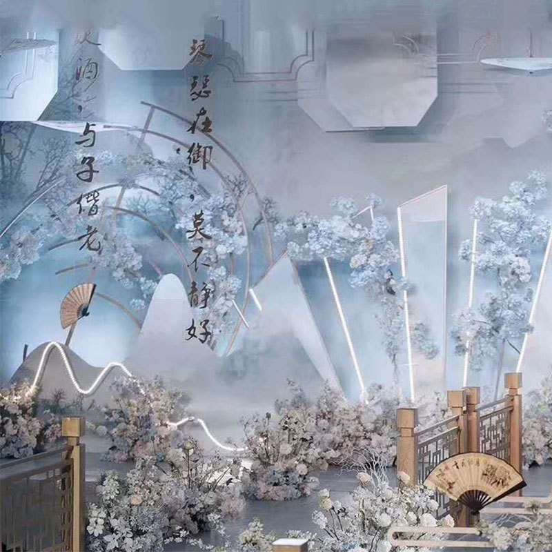 中式婚庆道具木制木纹围栏楼梯扶手栏杆舞台美陈影楼橱窗婚庆道具