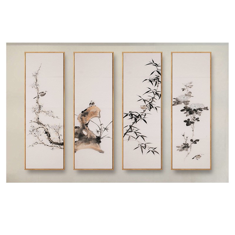 中国风中式挂画梅兰竹菊四联装饰画客厅画茶室办公室壁画装饰字画