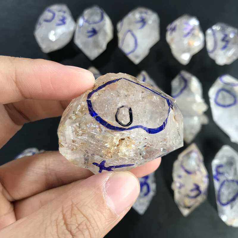 天然白水晶赫尔基蒙闪灵钻双尖摆件流沙水胆矿物晶体石