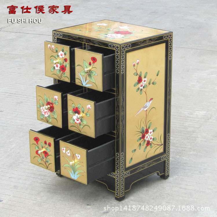 欧式床头柜 金箔烤漆储物柜彩绘床边柜 外贸出口柜子家具厂家直销