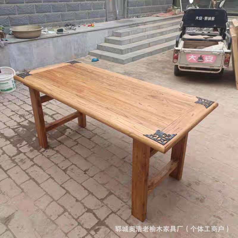 老榆木实木桌长方形复古茶桌茶台复古茶桌茶台禅意吧台桌组合茶桌