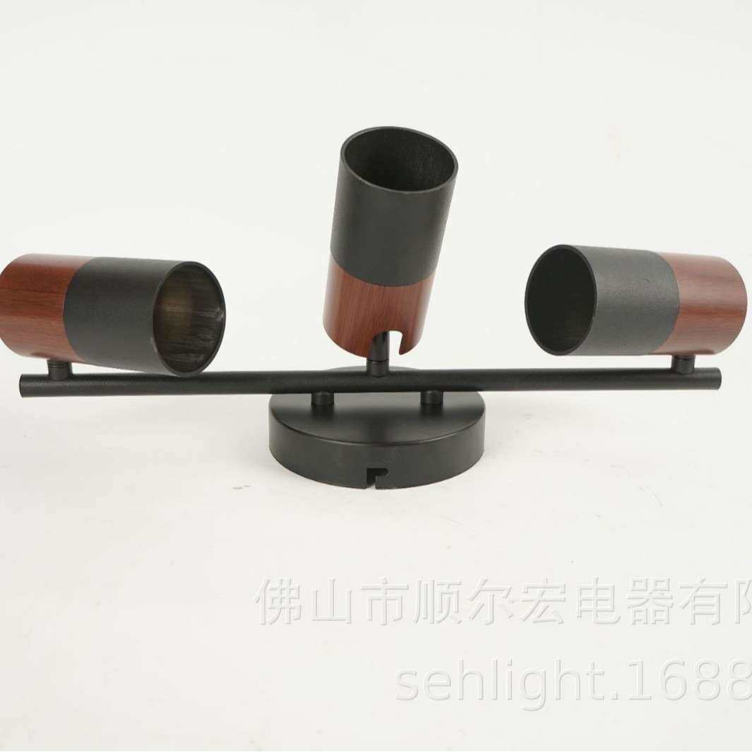 佛山厂家供应木纹灯架GU10圆杆三头欧式万向射灯MR16明装双色射灯