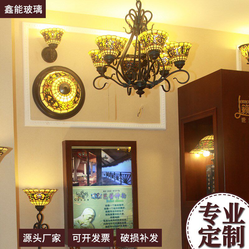 彩色玻璃蒂凡尼吊灯具led玻璃吊灯地中海简约吊灯古典装饰灯定 制
