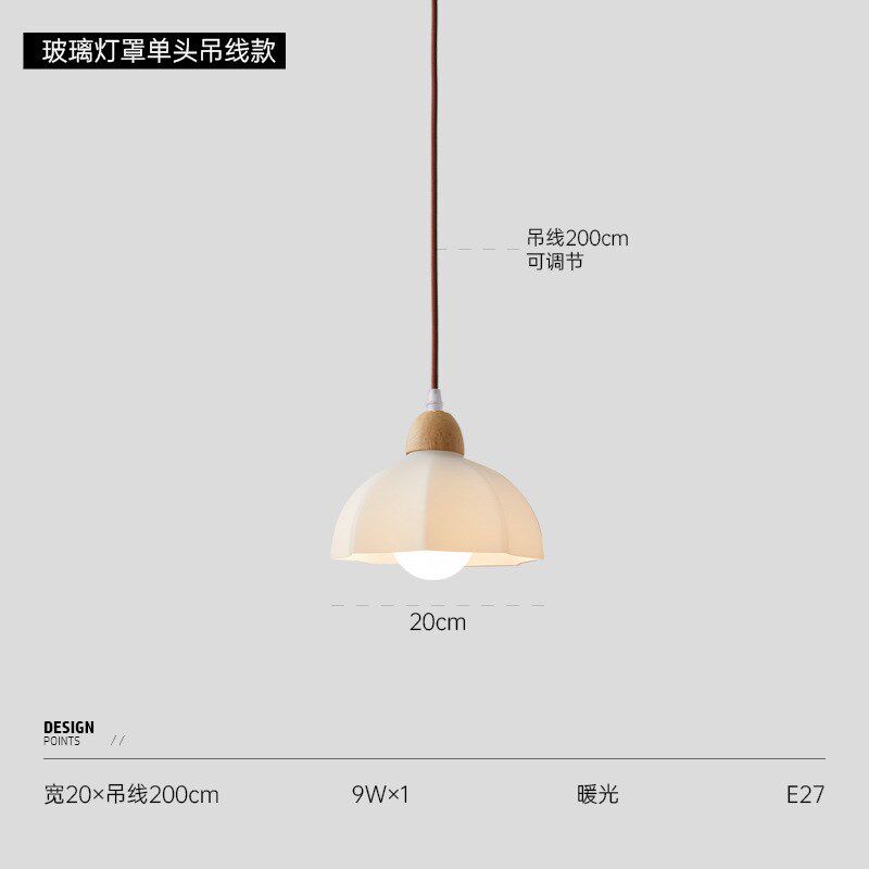 日式田园风餐厅原木小吊灯新款卧室床头吧台餐桌三头玻璃北欧灯具