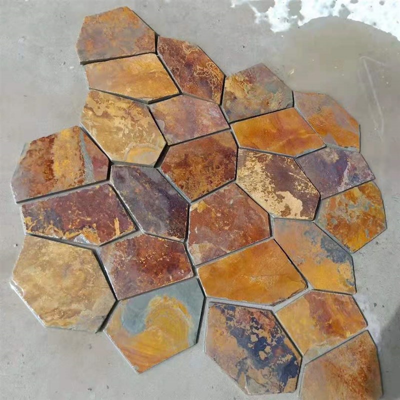 乱型石冰裂纹碎拼石不规则垒墙石砂岩文化石黄色板岩文化石地铺石