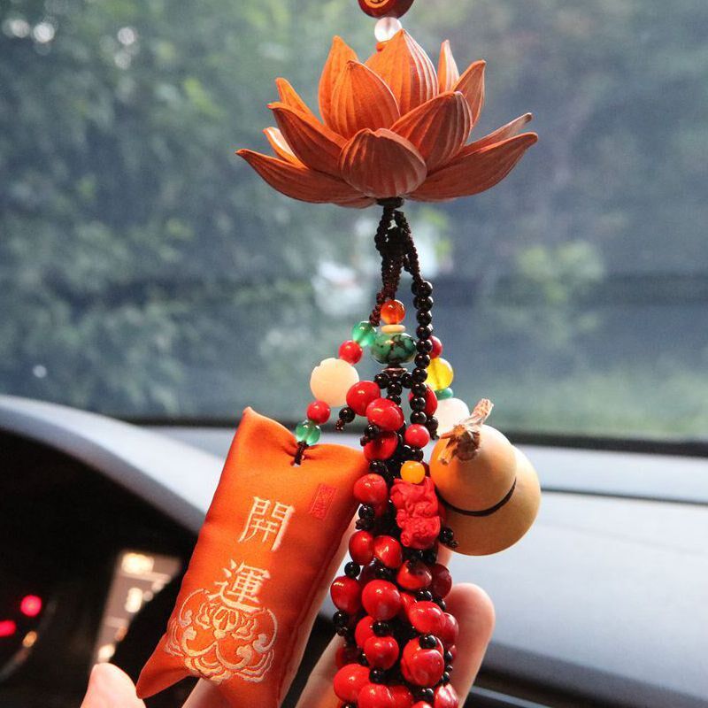 莲花车挂 手工莲花车挂件 纯手工编制真葫芦 红豆汽车挂件 车饰品