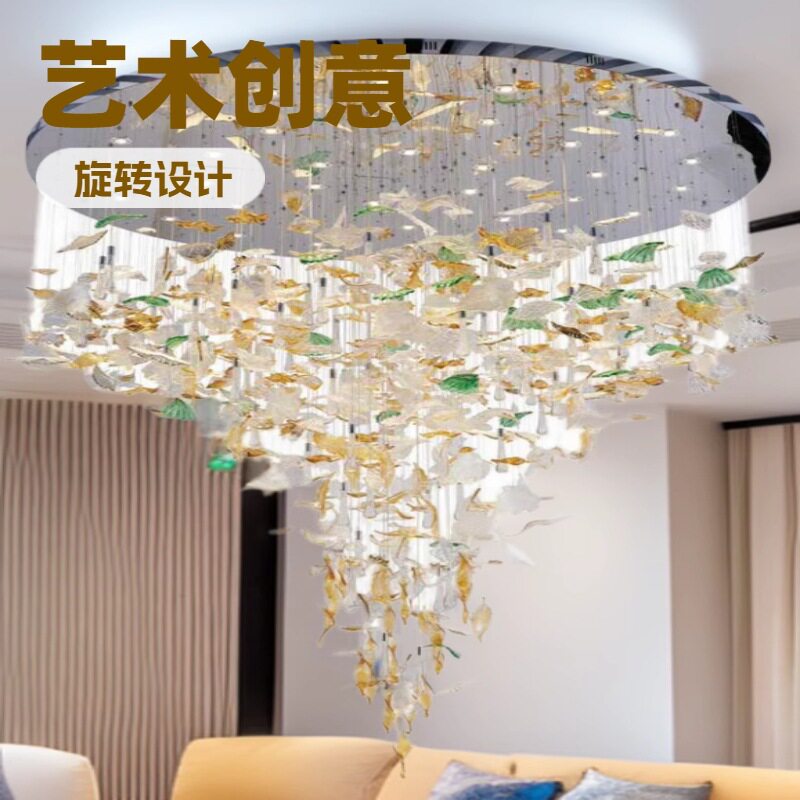创意酒店大厅艺术枫叶玻璃吊灯商场装饰挂件婚礼婚庆琉璃走廊灯具