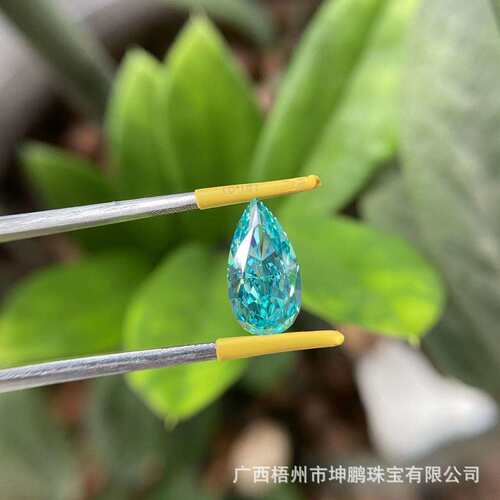 源头工厂帕拉伊巴霓虹蓝水滴形 8A+冰花切工艺蓝绿色梨形戒面裸石