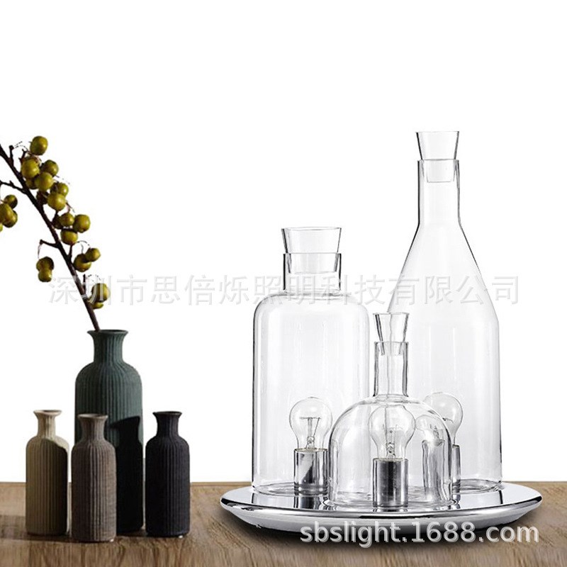 简约现代客厅茶几台灯卧室书房创意个性时尚艺术复古X酒瓶玻璃台