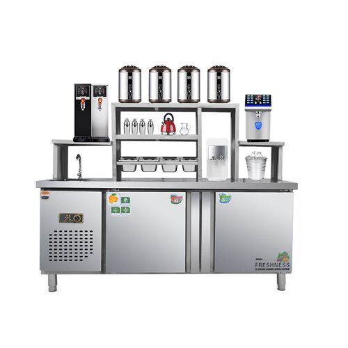 水吧台商用奶茶店工作q台全套不锈钢奶茶双温冷藏饮品店操作水吧