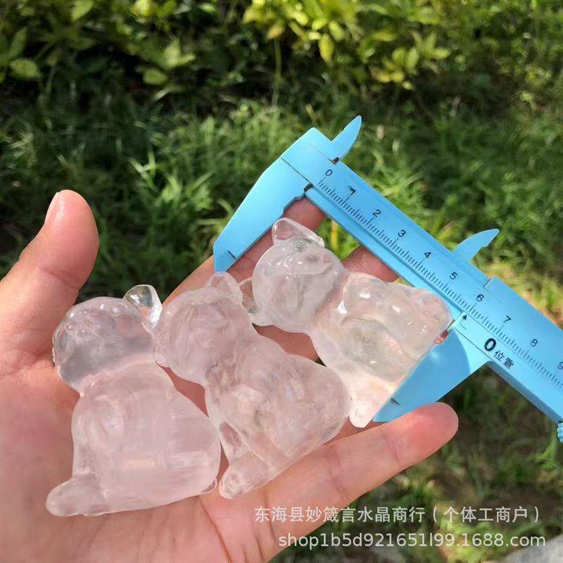 天然水晶摆件白水晶小狗水晶法斗天然原石手工打磨小动物装饰摆件