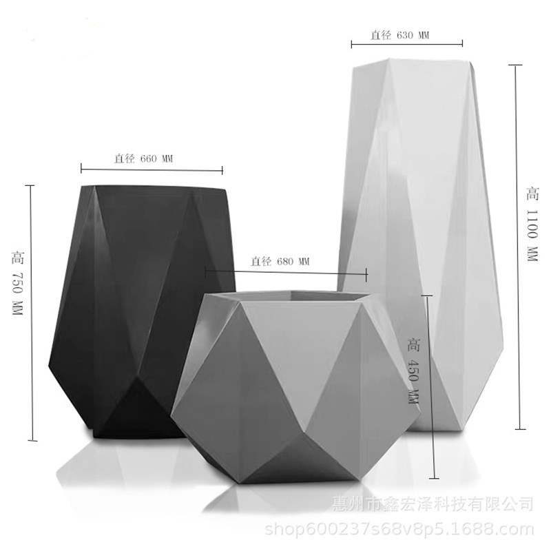 玻璃钢折纸花盆商场菱形花钵商业街大号花器组合落地椭圆花盆摆件
