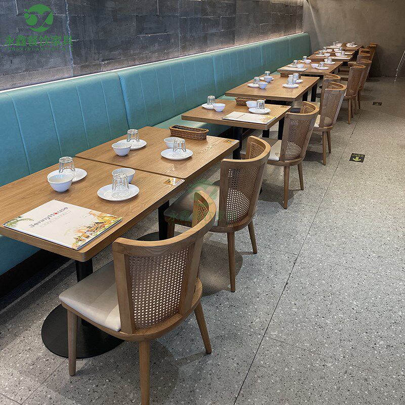 ll实木茶餐厅桌椅卡座沙发 餐饮店火锅西餐厅桌椅组合商用