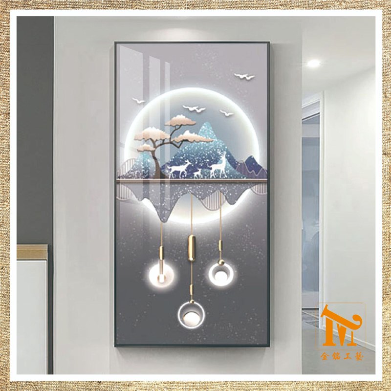 北欧客厅装饰画现代简约LED智能灯光壁画 玄关欧式发财麋鹿挂画