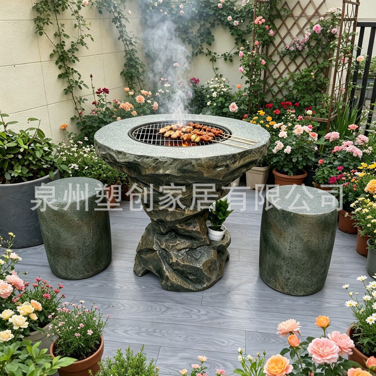 仿石桌石凳户外庭院桌椅露天阳台休闲围炉煮茶烧烤火炉小圆桌凳子