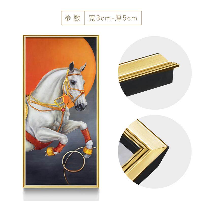 玄关装饰画简欧美式走廊竖版壁画欧式过轻奢动物马到成功油画