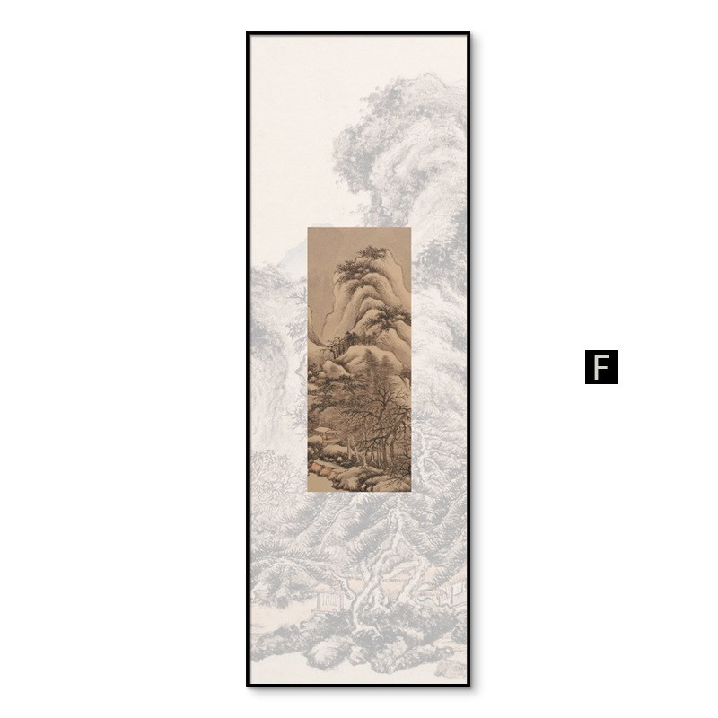 新中式古典组合装饰m画山水抽象茶室组合挂画样板间艺术配画竖版