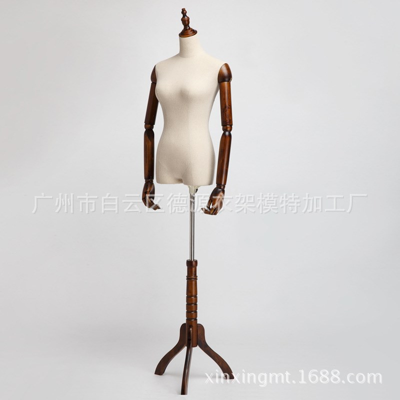 工厂供应纯木手半身女模特 橱窗展示道具模特 复古Y高档 棉麻布