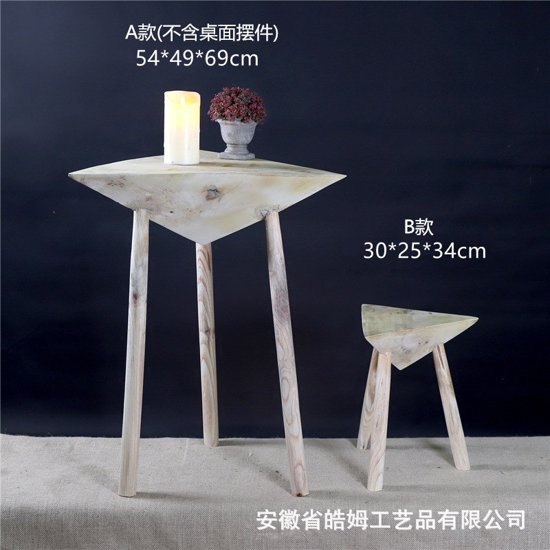 手工打造木质小板凳小桌子三角桌靠椅民宿创N意装饰家具摆件鲜花