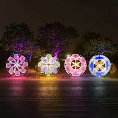 LED灯串户外防水花朵造型灯广场公园灯光节节日装饰路灯杆光景