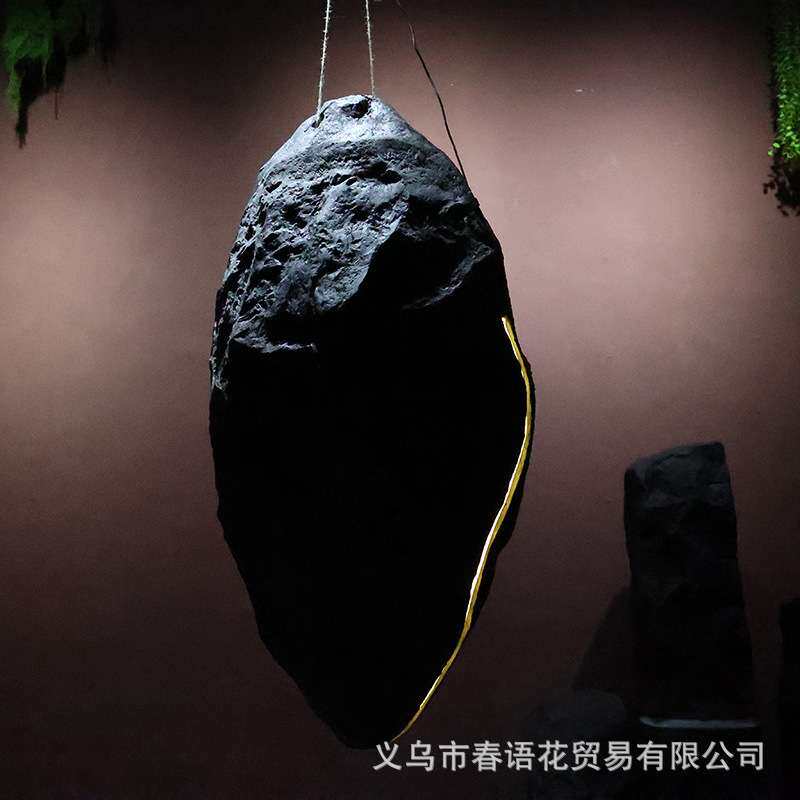 亮灯仿真泡沫石头酒店橱窗装饰灯带玻璃钢石头PU悬挂假山橱商场