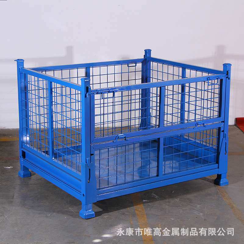 厂家 直供折叠式铁框金属网格箱移动堆垛料箱加厚金属周转箱子