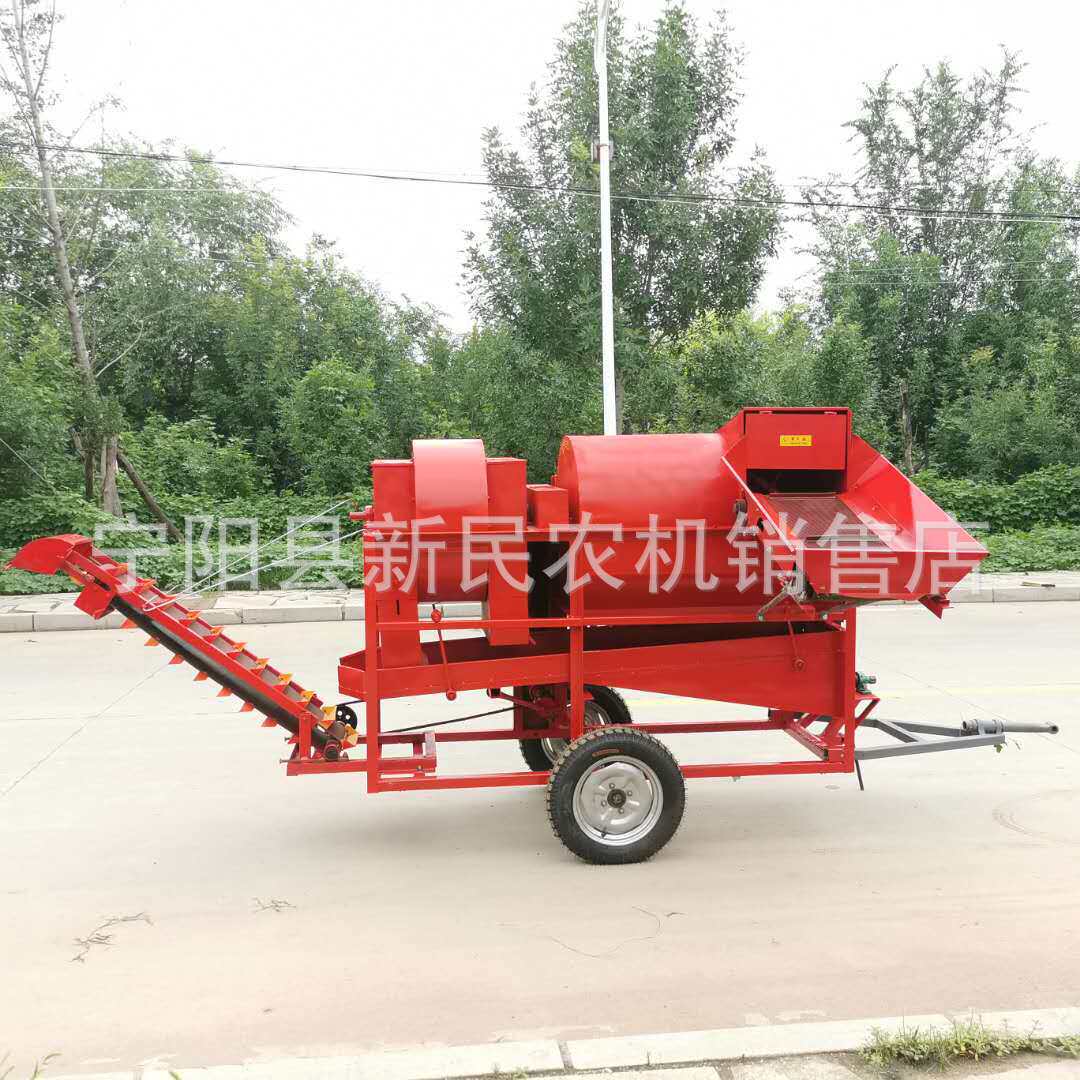 拖拉机后传动轴带动花生摘果机干湿两用带自动进料自动装袋打果机
